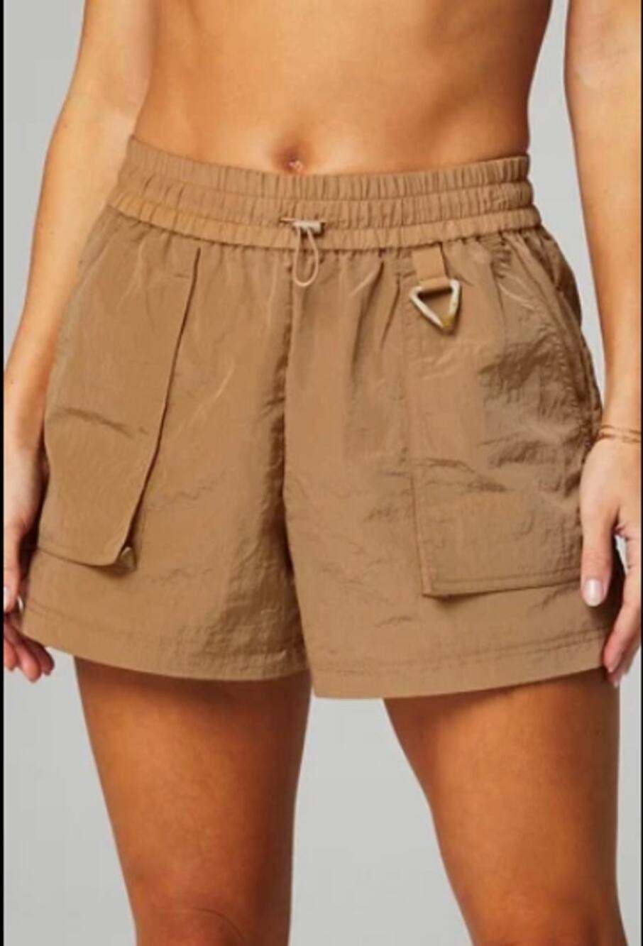 Fabletics Heights Shimmer Nylon Cargo Shorts Small Gold